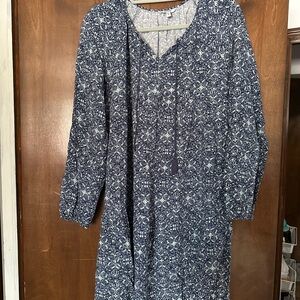 Sonoma Navy and White Long Sleeve Dress